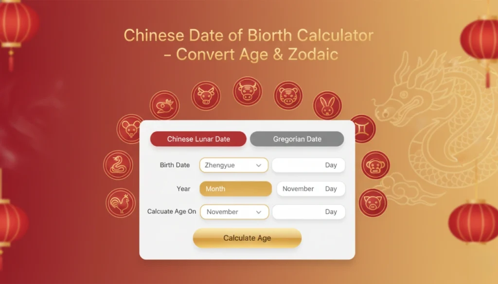 Chinese Date of Birth Calculator — Convert Gregorian to Chinese Lunar Age Online