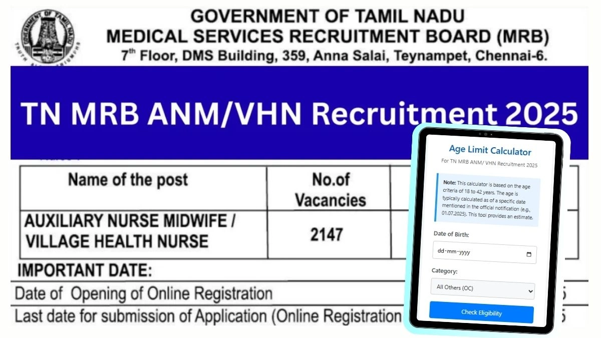 Age Limit Calculator For TN MRB ANM/ VHN Recruitment 2025
