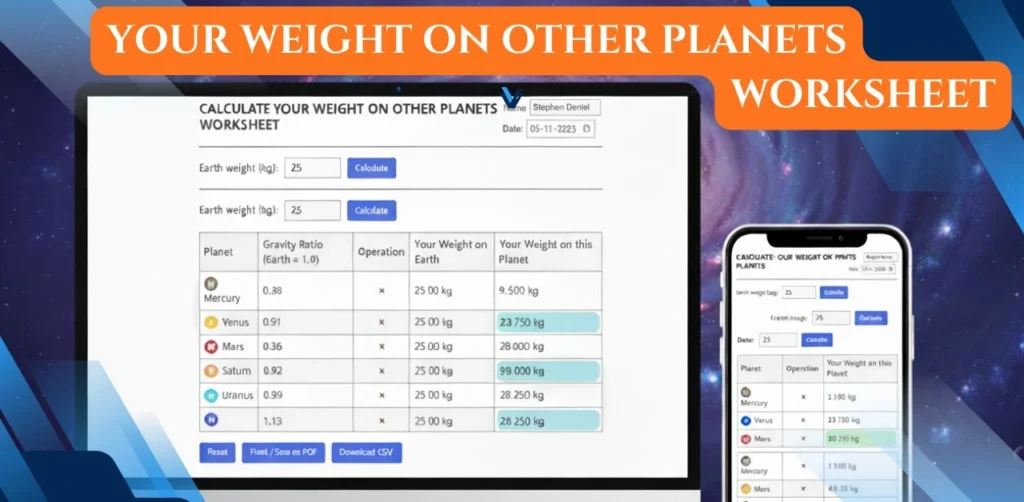 Calculate Your Weight on Other Planets Worksheet