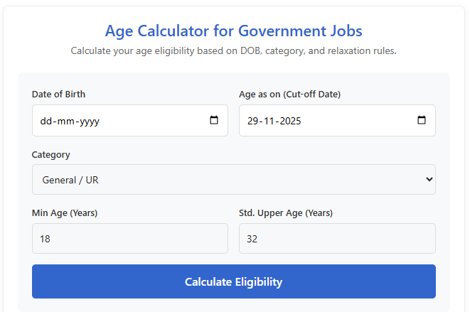Age Calculator for Government Jobs in India