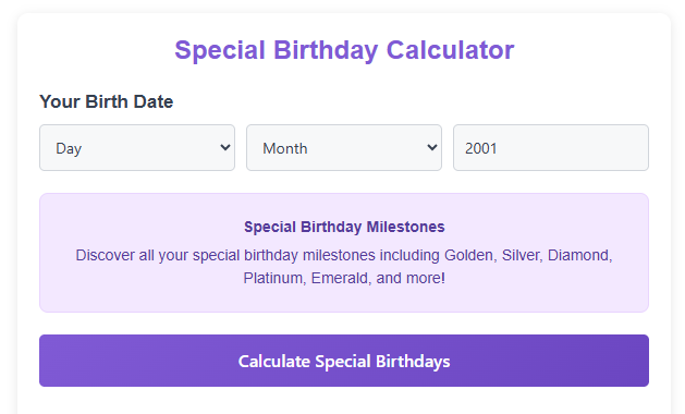 Special Birthday Calculator